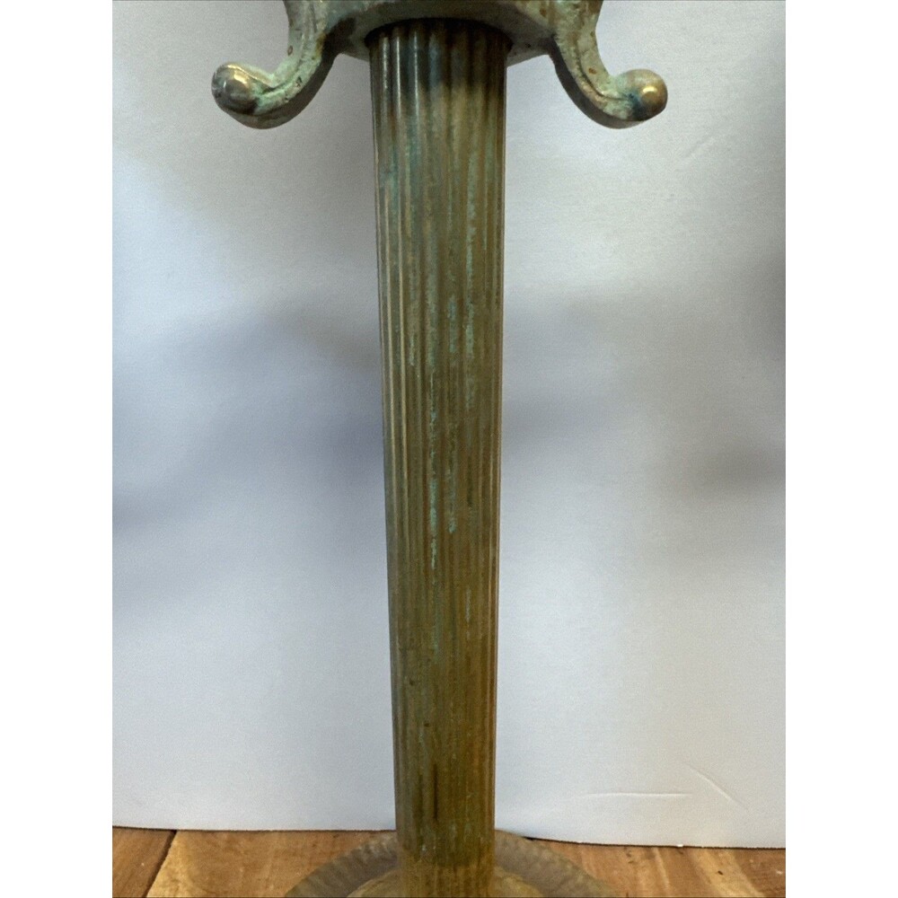 VTG 3 Arm Brass Candelabra Candle Holder Scroll Ribbed Large 15 3/4 high 13 Inch - Picture 3 of 6